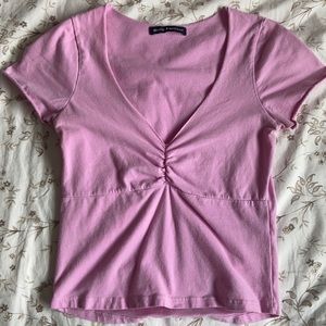 Brandy Melville Pink V-neck Tee